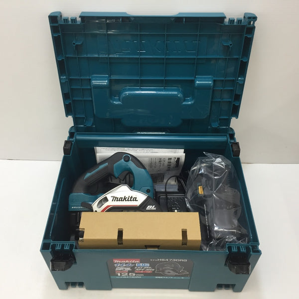 makita (マキタ) 14.4V 6.0Ah 125mm 充電式マルノコ 無線連動対応 ケース・充電器・バッテリ1個・鮫肌チップソーセット HS473DRG 未使用品