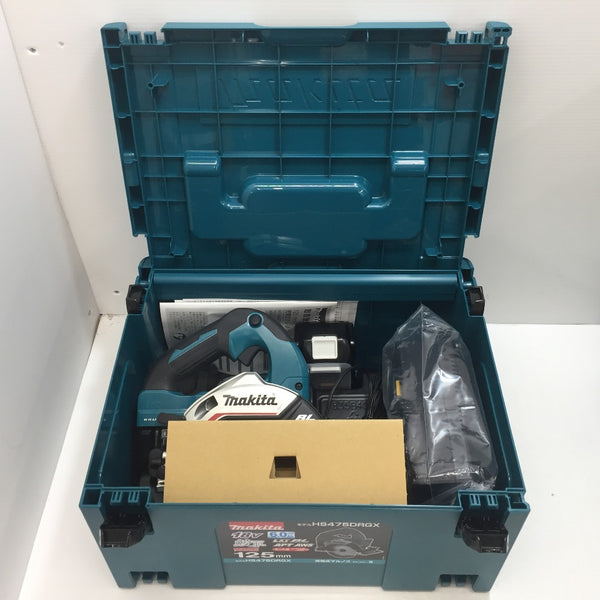 makita (マキタ) 18V 6.0Ah 125mm 充電式マルノコ 無線連動対応 ケース・充電器・バッテリ2個・鮫肌チップソーセット HS475DRGX 未使用品
