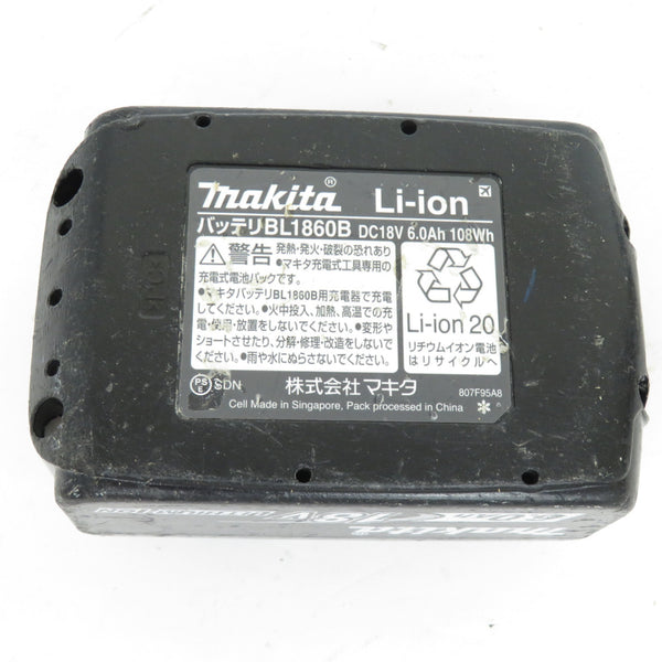 makita マキタ 18V 6.0Ah Li-ionバッテリ 残量表示・雪マーク・カバー付 充電回数4回 BL1860B A-60464 中古