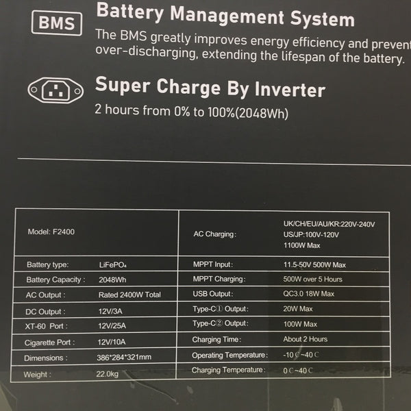 FOSSiBOT 大容量ポータブル電源 2048Wh 2400W 640000mAh 車中泊・キャンプ・防災 非常用電源 F2400 中古美品