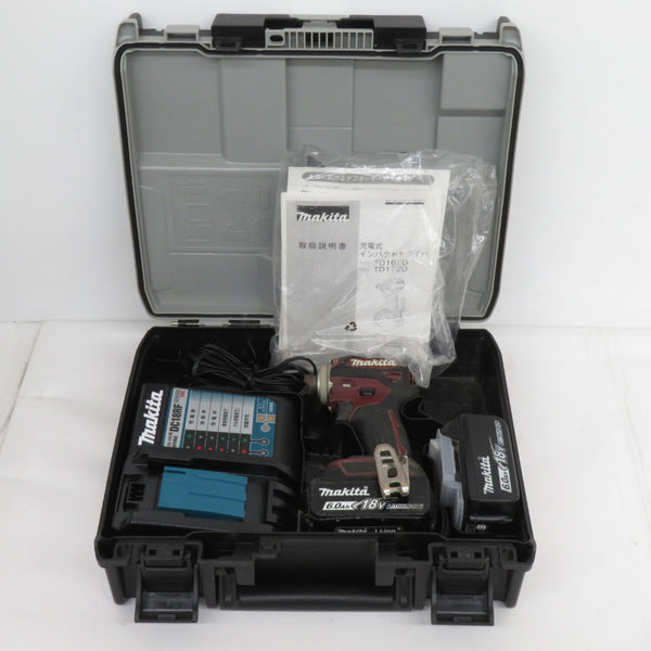 makita マキタ 18V 6.0Ah 充電式インパクトドライバ オーセンティックレッド ケース・充電器・バッテリ2個セット 手元スイッチ不良 TD172DGXAR 中古