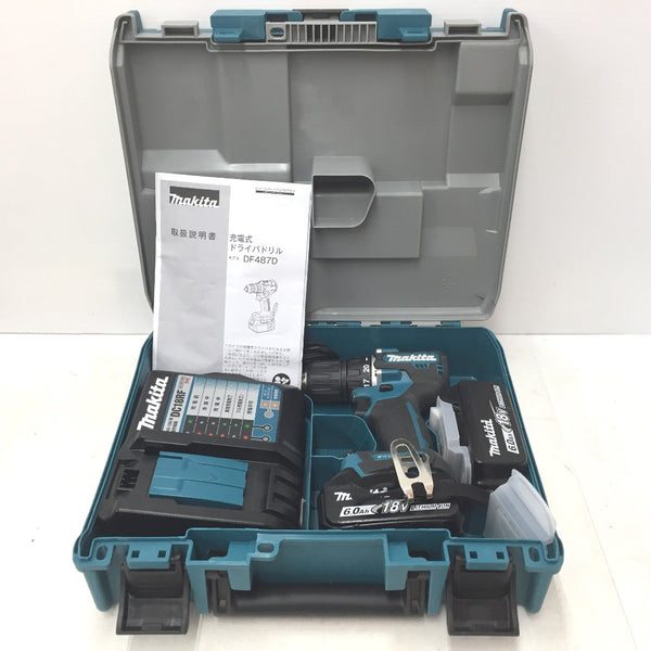makita マキタ 18V 6.0Ah 充電式ドライバドリル ケース・充電器・バッテリ2個セット DF487DRGX 中古美品