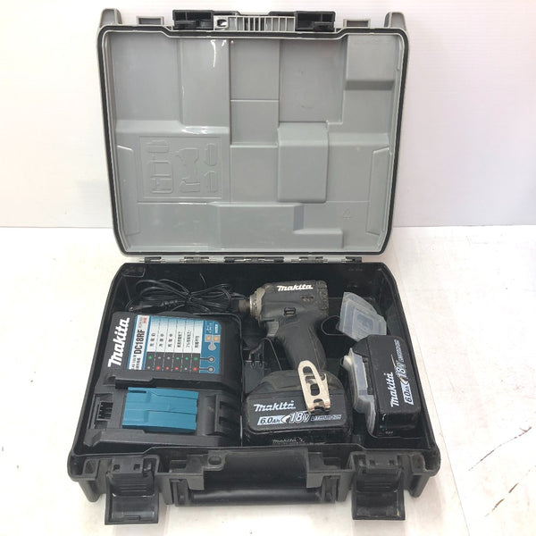 makita マキタ 18V 6.0Ah 充電式インパクトドライバ 黒 ケース・充電器・バッテリ2個セット 手元スイッチ不良・ライト不点灯 TD171DRGXB 中古