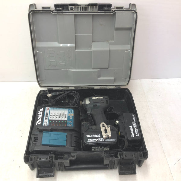 makita マキタ 18V 6.0Ah 充電式インパクトドライバ 黒 ケース・充電器・バッテリ2個セット バッテリ残量表示ボタンシールはがれ TD173DRGXB 中古