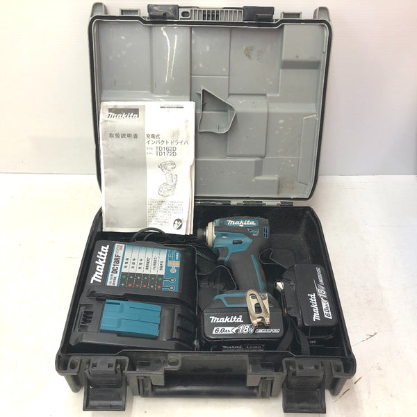 makita マキタ 18V 6.0Ah 充電式インパクトドライバ 青 ケース・充電器・バッテリ2個セット TD172DRGX 中古