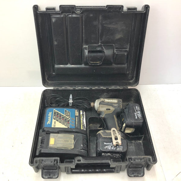 makita マキタ 14.4V 3.0Ah 充電式インパクトドライバ オーセンティックブラウン ケース・充電器・バッテリ2個セット ライト不点灯 TD161D 中古