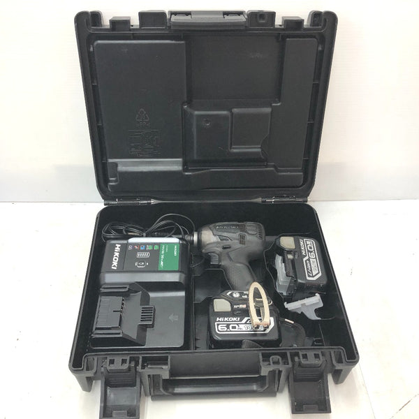 HiKOKI ハイコーキ 14.4V 6.0Ah コードレスインパクトドライバ ストロングブラック ケース・充電器・バッテリ2個セット WH14DDL2 中古