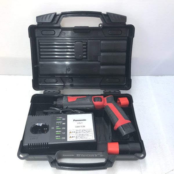 Panasonic パナソニック 7.2V 1.5Ah 充電スティックドリルドライバ 赤 ケース・充電器・バッテリ2個セット ケース相違あり EZ7421LA2S 中古