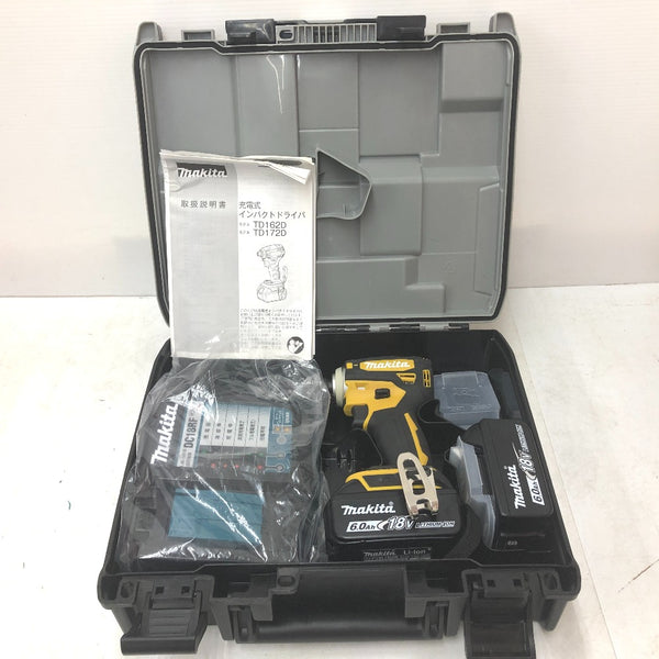 makita マキタ 18V 6.0Ah 充電式インパクトドライバ フレッシュイエロー ケース・充電器・バッテリ2個セット TD172DGXFY 中古美品