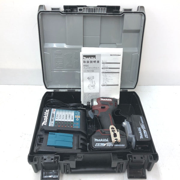 makita マキタ 18V 6.0Ah 充電式インパクトドライバ オーセンティックレッド ケース・充電器・バッテリ2個セット TD173DGXAR 中古美品