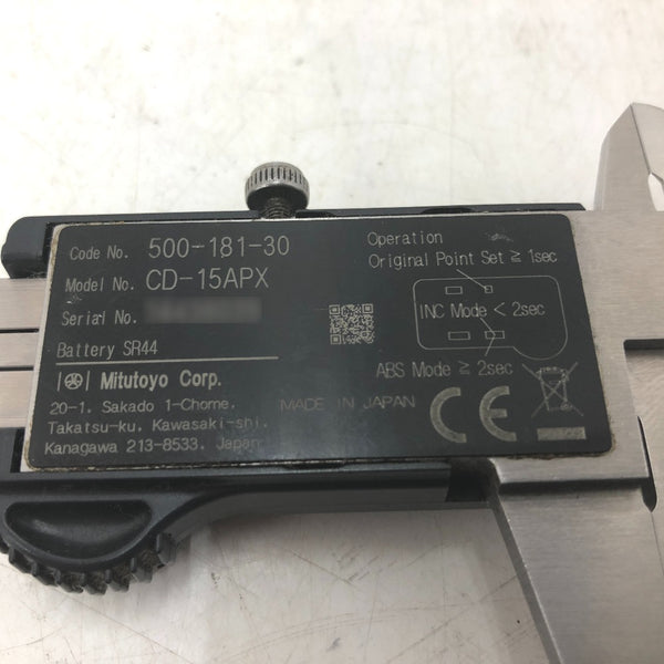 MITSUTOYO ミツトヨ デジタルノギス ABSデジマチックキャリパ 測定範囲0～150mm 最小表示量0.01mm CD-15APX 500-181-30 中古