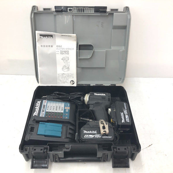 makita マキタ 18V 6.0Ah 充電式インパクトドライバ ブラック ケース・充電器・バッテリ2個セット TD171DRGXB 中古