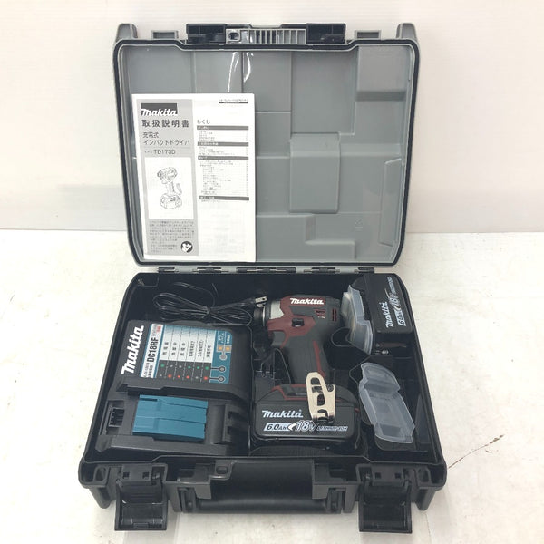 makita マキタ 18V 6.0Ah 充電式インパクトドライバ オーセンティックレッド ケース・充電器・バッテリ2個セット TD173DGXAR 中古美品