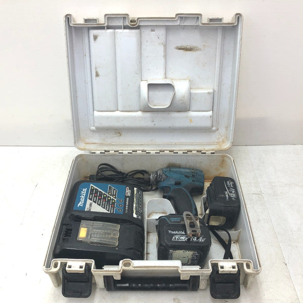 makita マキタ 14.4V 3.0Ah 充電式インパクトドライバ 青 ケース・充電器・バッテリ2個セット 型番不明 中古