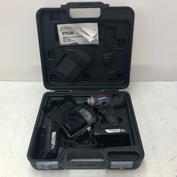 KYOCERA 京セラ RYOBI 18V 1.5Ah 充電式インパクトドライバー ケース・充電器・バッテリ2個セット 動作時異音・停止時火花あり BID-1805 中古
