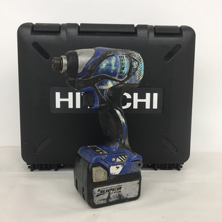 日立工機 HiKOKI 14.4V 3.0Ah コードレスインパクトドライバ ソリッドブルー ケース・充電器・バッテリ1個セット スイッチパネル穴あき WH14DBAL2 中古