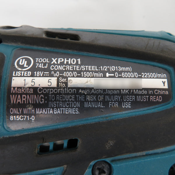 makita (マキタ) 18V 5.0Ah 充電式震動ドライバドリル 海外モデル ケース・充電器・バッテリ2個セット XPH01 中古