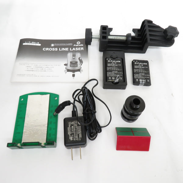FUKUDA フクダ 3.7V 充電式レーザー墨出器 グリーンレーザー 5ライン ケース・受光器・充電器・バッテリ2個付 EK-468G 中古