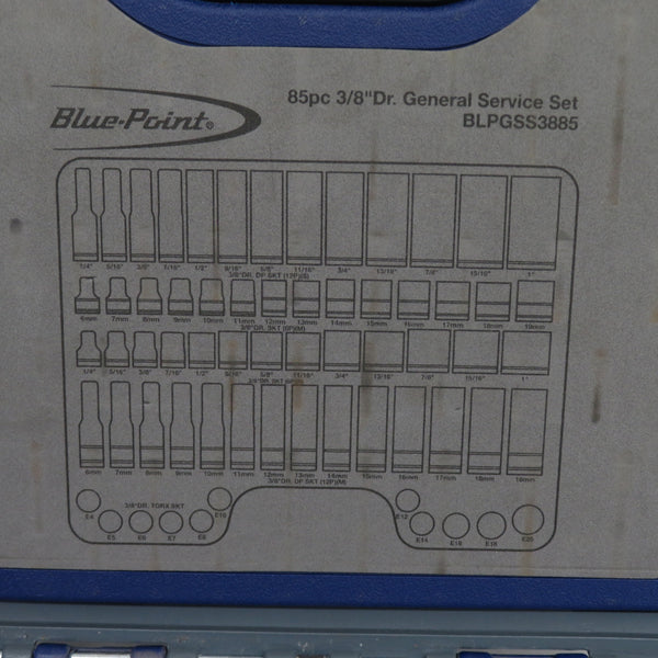 Blue-Point ブルーポイント 3/8” 工具セット ジェネラルサービスソケットセット 85点組 ケース付 BLPGSS3885 中古